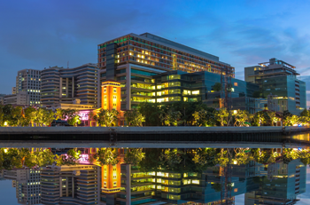 Building illuminated with lights.
